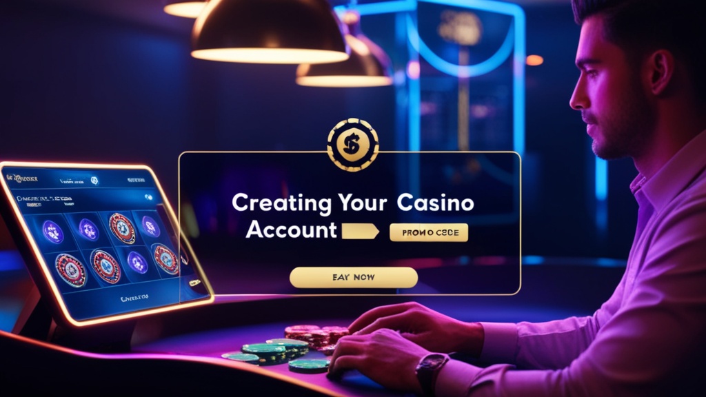 Criação de conta com painel de bónus num ambiente de casino digital